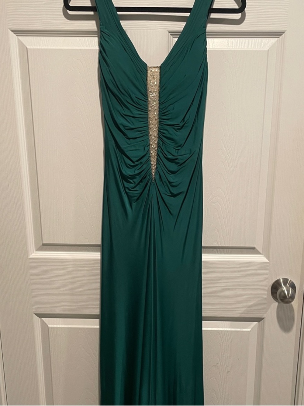 Teal Green Evening Gown with Beaded Placket